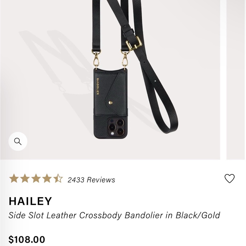 Genuine Leather Black and Gold Leather Crossbody iPhone 14 Pro Case